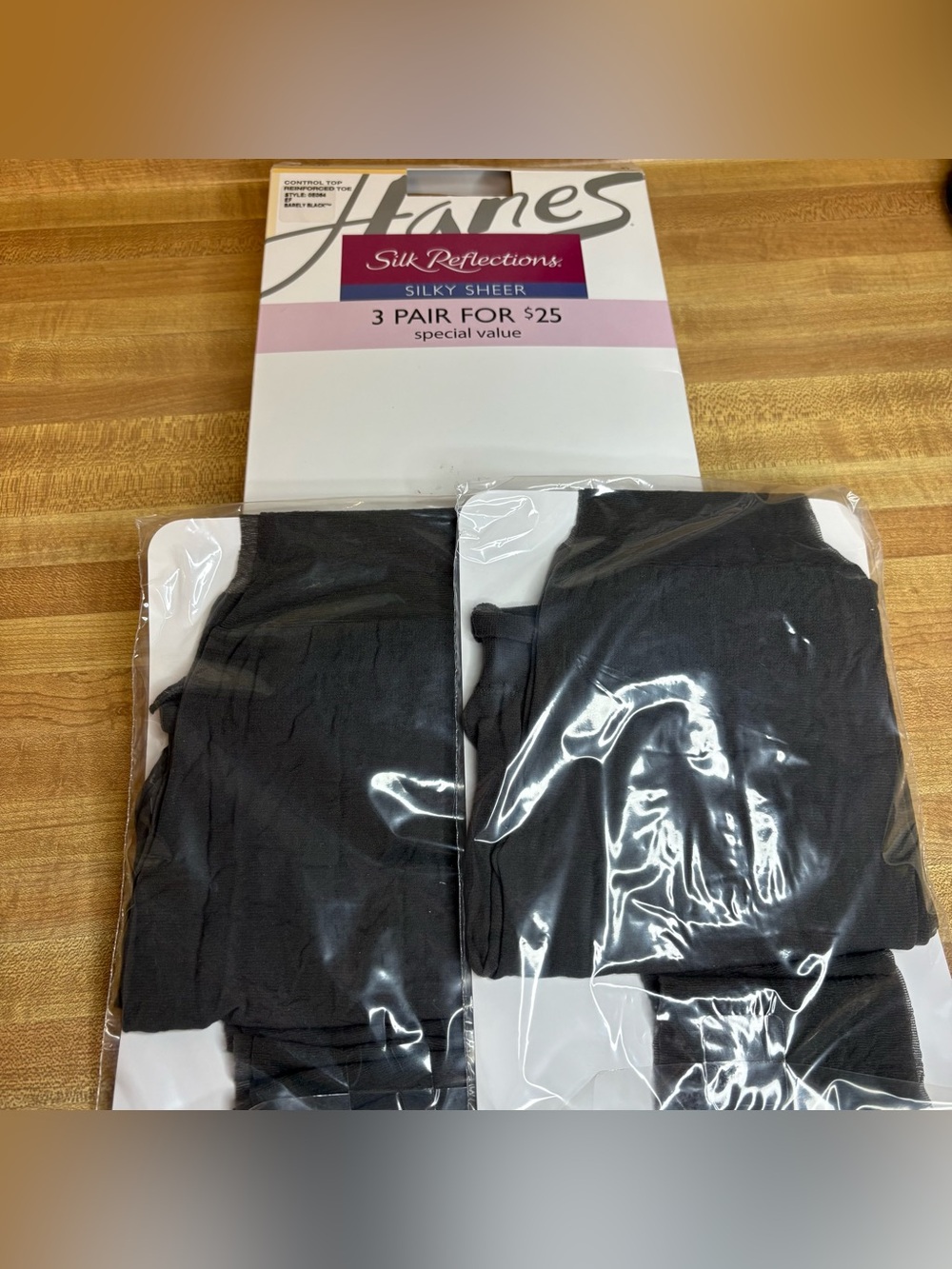 2-Hanes Silk Reflections Silky Sheer Control Top Pantyhose Size EF Barely Black
